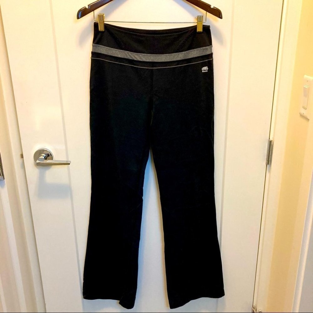ROOTS  Sz M Comfort Waistband Grey & Black Jersey Knit Straight Leg Pants